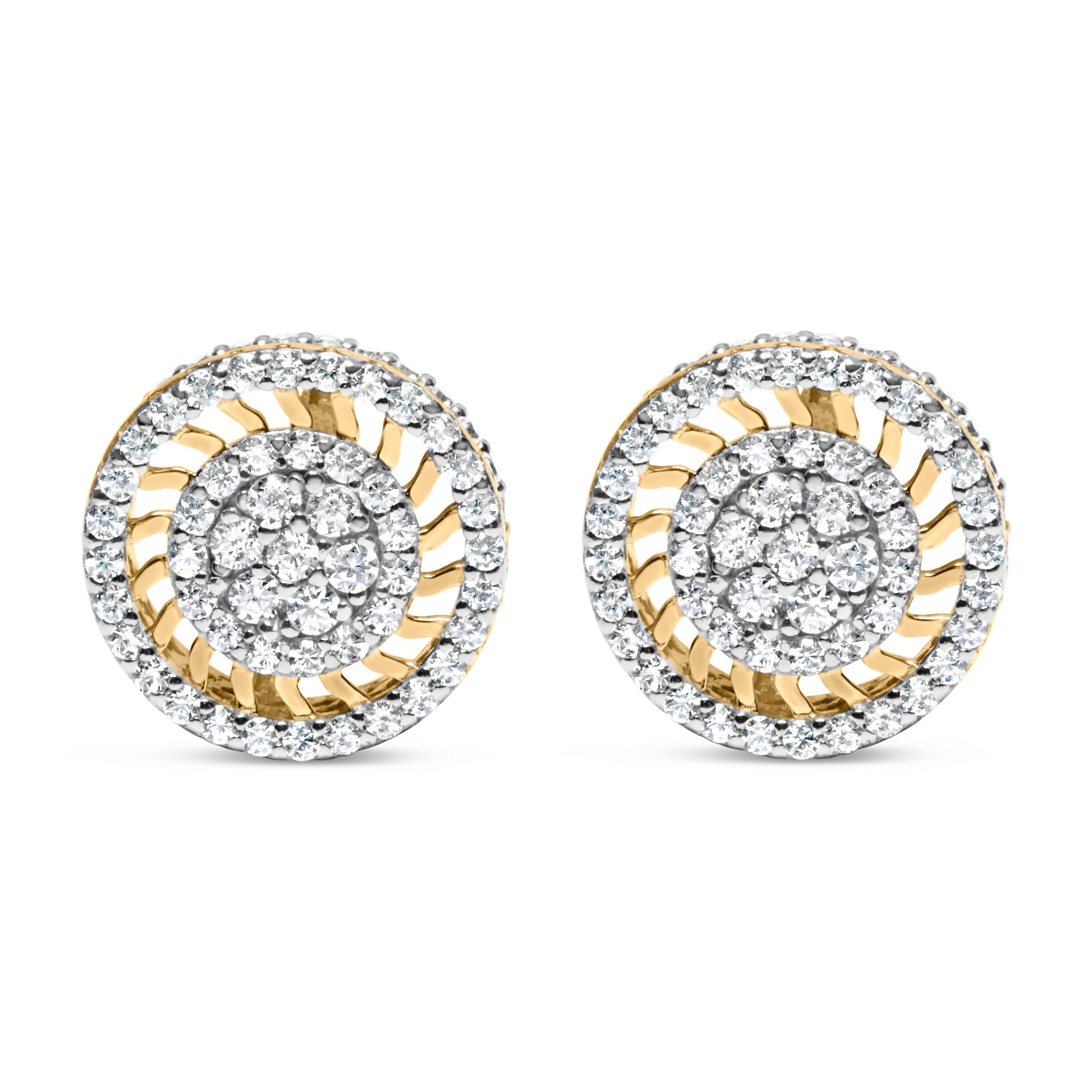 10K Yellow Gold 1.00 Cttw Diamond Halo Radiant Sunburst Stud Earrings (I-J Color, I2-I3 Clarity)