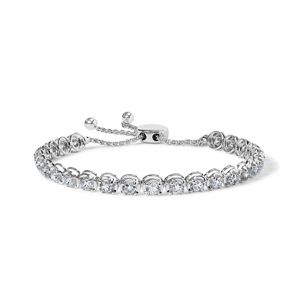 14K White Gold 6.00 Cttw Diamond 4"-10" Adjustable Bolo Tennis Bracelet (I-J Color, I1-I2 Clarity)