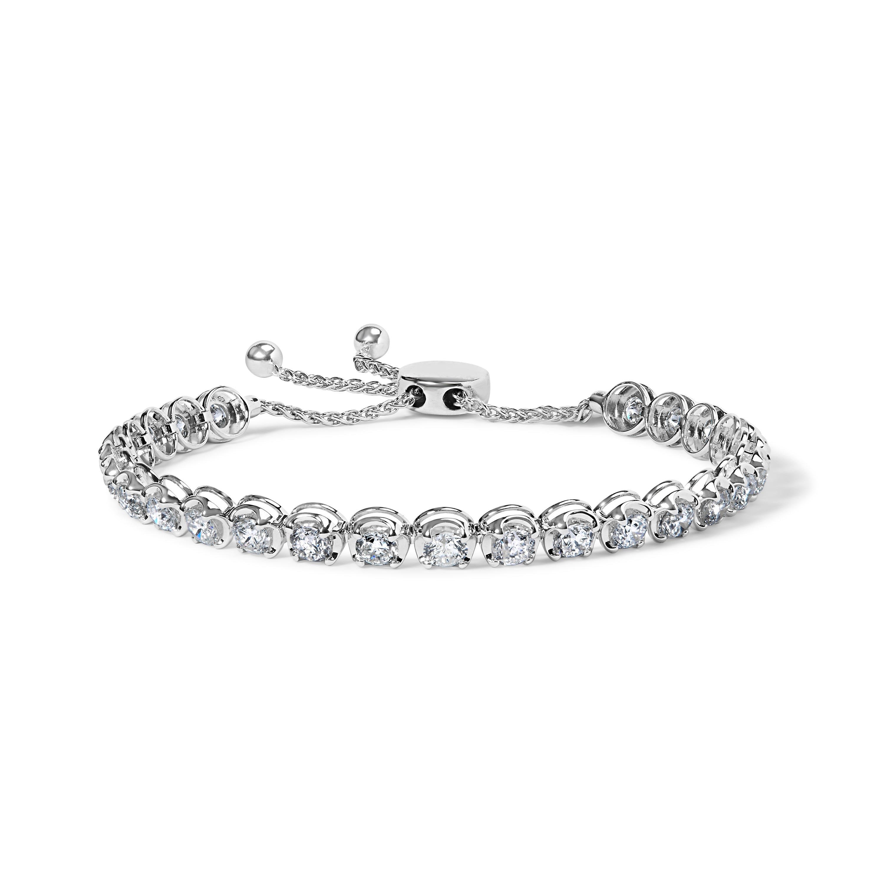 14K White Gold 6.00 Cttw Diamond 4"-10" Adjustable Bolo Tennis Bracelet (I-J Color, I1-I2 Clarity)
