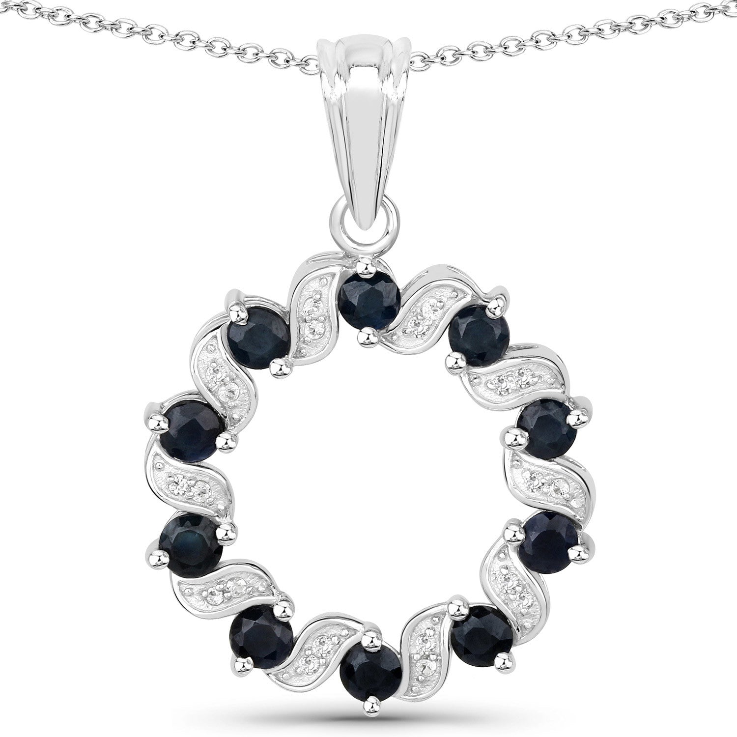 1.30 Carat Genuine Blue Sapphire and White Topaz .925 Sterling Silver Pendant