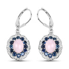 4.00 Carat Genuine Opal Pink, Blue Sapphire, and White Topaz .925 Sterling Silver Earrings