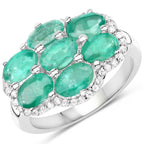 3.33 Carat Genuine Zambian Emerald and White Zircon .925 Sterling Silver Ring