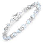 7.36 Carat Genuine Aquamarine and White Diamond .925 Sterling Silver Bracelet