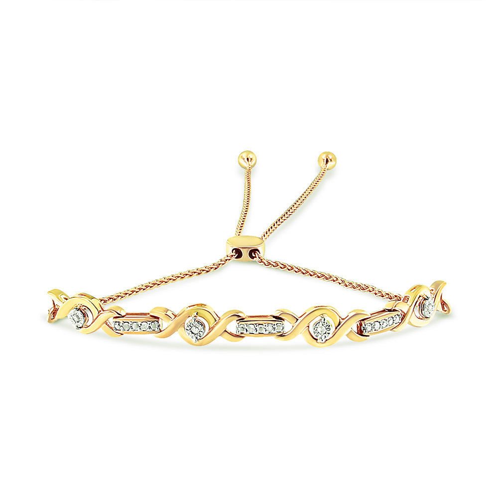 14K Yellow Gold Plated .925 Sterling Silver Channel Set Diamond Accent Twist 4"-10" Adjustable Bolo Bracelet (I-J Color, I3 Clarity)