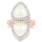18K Rose Gold Plated 7.58 Carat Genuine Prehnite and White Topaz .925 Sterling Silver Ring