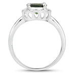 1.90 Carat Genuine Chrome Diopside and White Topaz .925 Sterling Silver Ring
