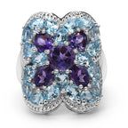 5.53 Carat Genuine Amethyst & Blue Topaz .925 Sterling Silver Ring