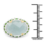 Two Tone Plated 9.12 Carat Genuine Milky Aquamarine and Chrome Diopside .925 Sterling Silver Ring