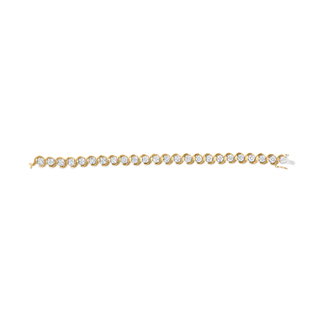 10K Yellow Gold 4.00 Carat Total Weight Round-Cut Diamond Floral Link 7.5" Bracelet (H-I Color, I2-I3 Clarity)