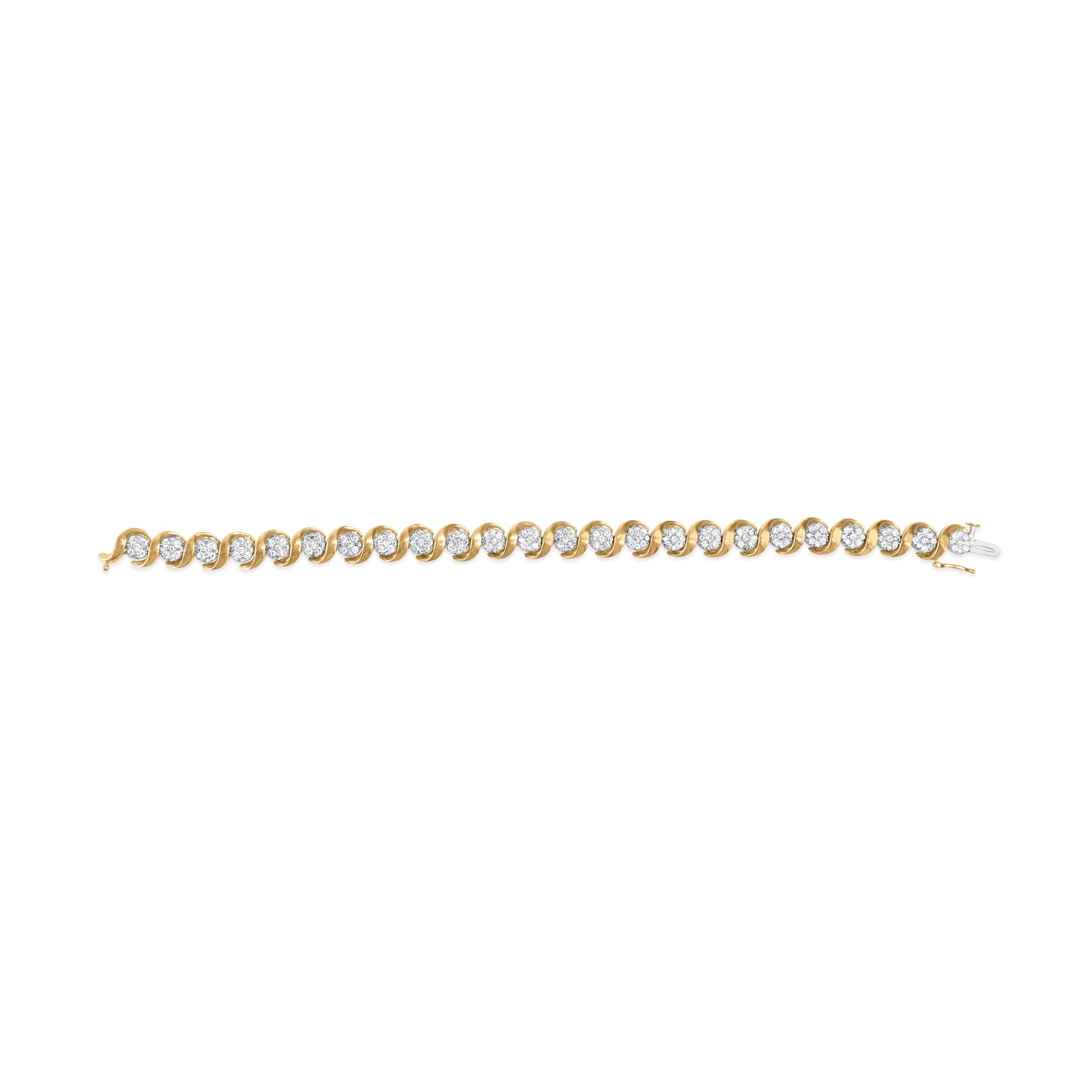 10K Yellow Gold 4.00 Carat Total Weight Round-Cut Diamond Floral Link 7.5" Bracelet (H-I Color, I2-I3 Clarity)
