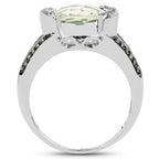 3.59 Carat Genuine Green Amethyst, Green Diamond & White Diamond .925 Sterling Silver Ring