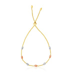 14k Tri-Color Gold Textured Oval Station Lariat Style Bracelet