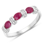 0.73 Carat Genuine Ruby and White Diamond 14K White Gold Ring