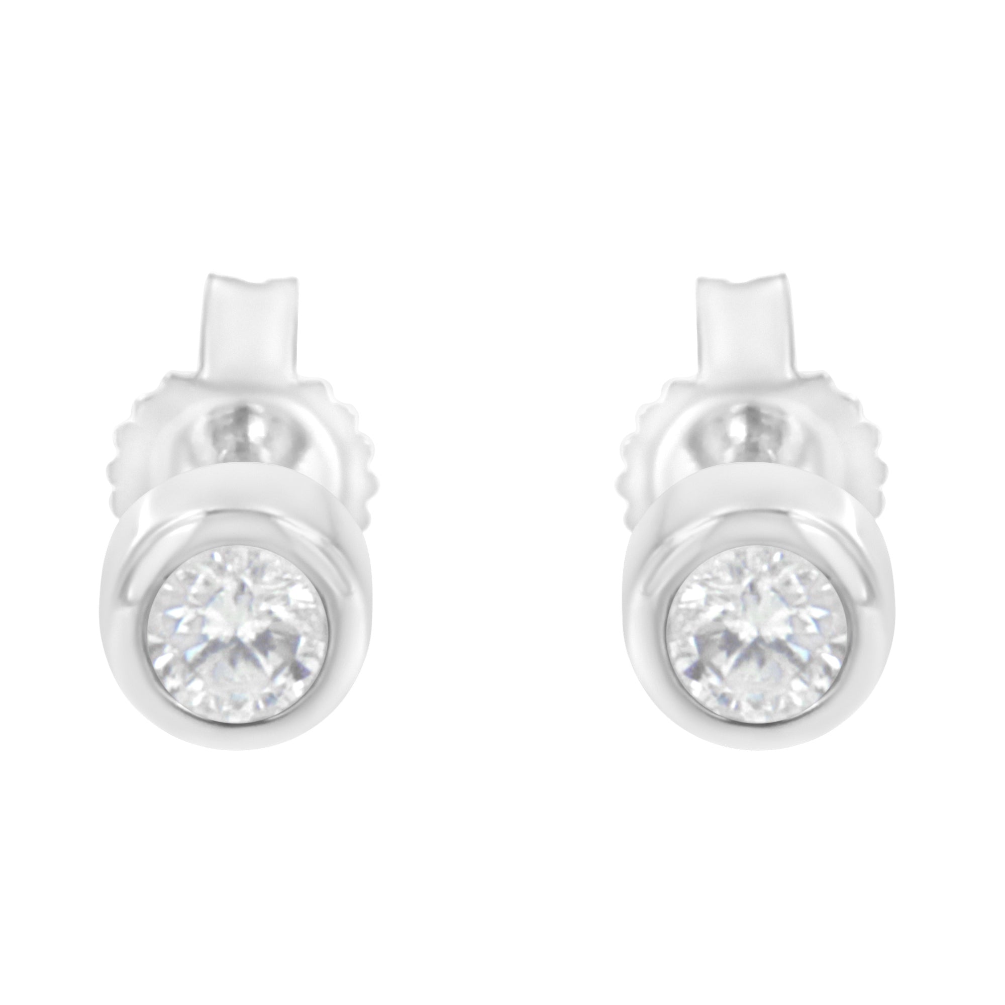 10K White Gold 1/5 Cttw Round Brilliant-Cut Near Colorless Diamond Bezel-Set Stud Earrings (H-I Color, I1-I2 Clarity)