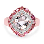 14K Rose Gold Plated 3.11 Carat Genuine Morganite, Pink Tourmaline & White Topaz .925 Sterling Silver Ring