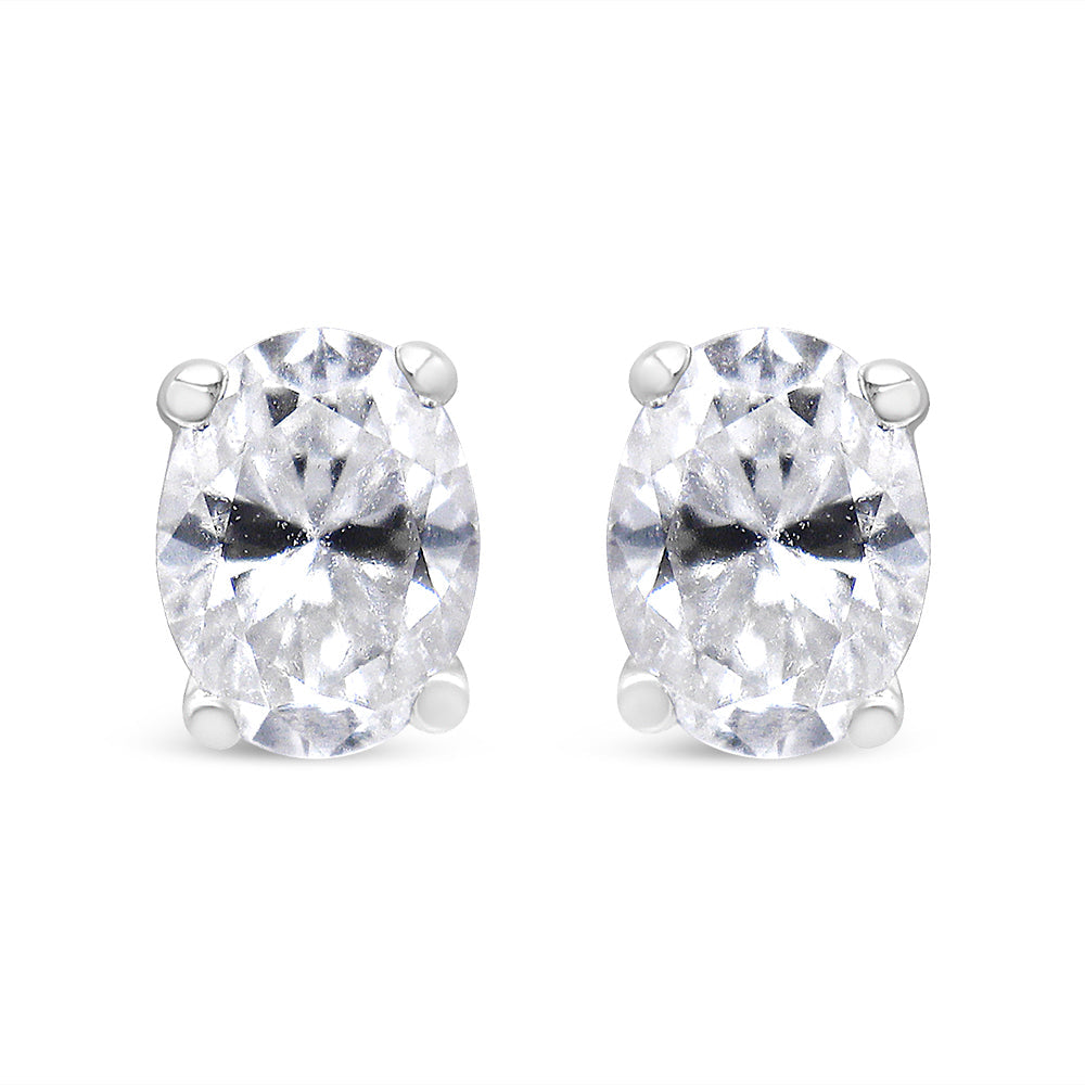 14K White Gold 1.00 Carat Total Weight Lab Grown Oval Solitaire Diamond Stud Earrings (F-G Color, VS2-SI1 Clarity)