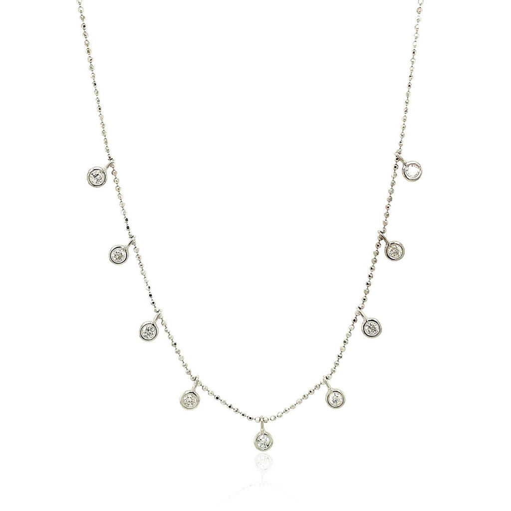 14K White Gold Necklace with Round Diamond Charms