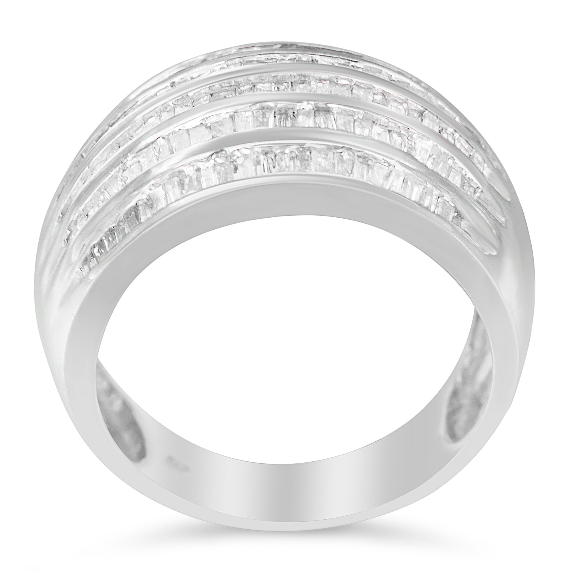 .925 Sterling Silver 1.0 Cttw Baguette-Cut Diamond 6-Row Channel Set Domed Tapered Cocktail Fashion Ring (H-I Color, I2-I3 Clarity) - Size 6-1/2