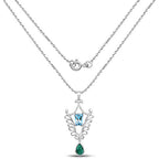 9.23 Carat Genuine Emerald and Swiss Blue Topaz .925 Sterling Silver Pendant