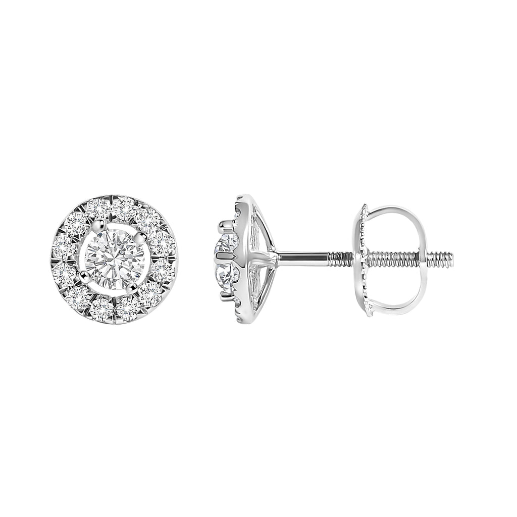 14K White Gold 3/4 Carat Total Weight Lab-Grown Diamond Floating Halo Stud Earring (F-G Color, VS1-VS2 Clarity)