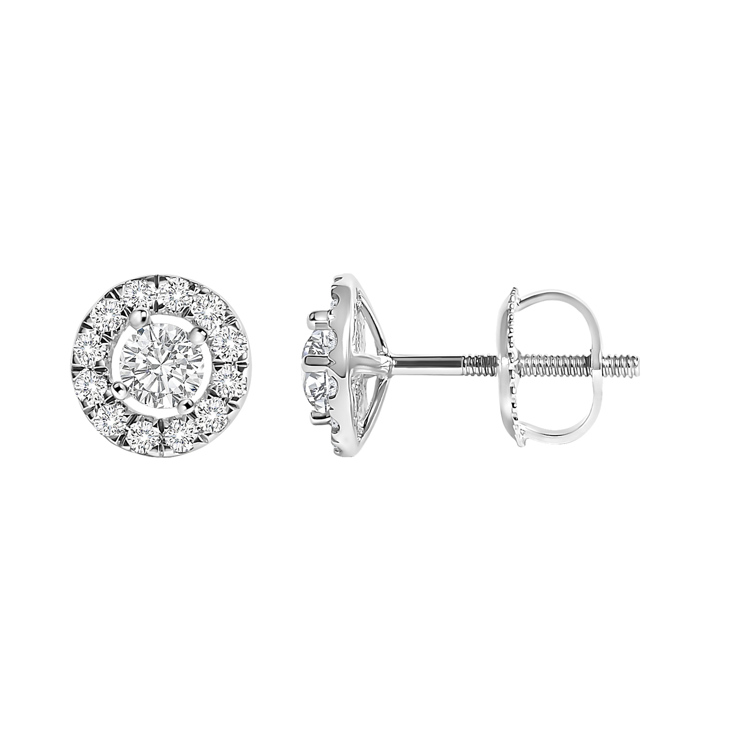 14K White Gold 3/4 Carat Total Weight Lab-Grown Diamond Floating Halo Stud Earring (F-G Color, VS1-VS2 Clarity)