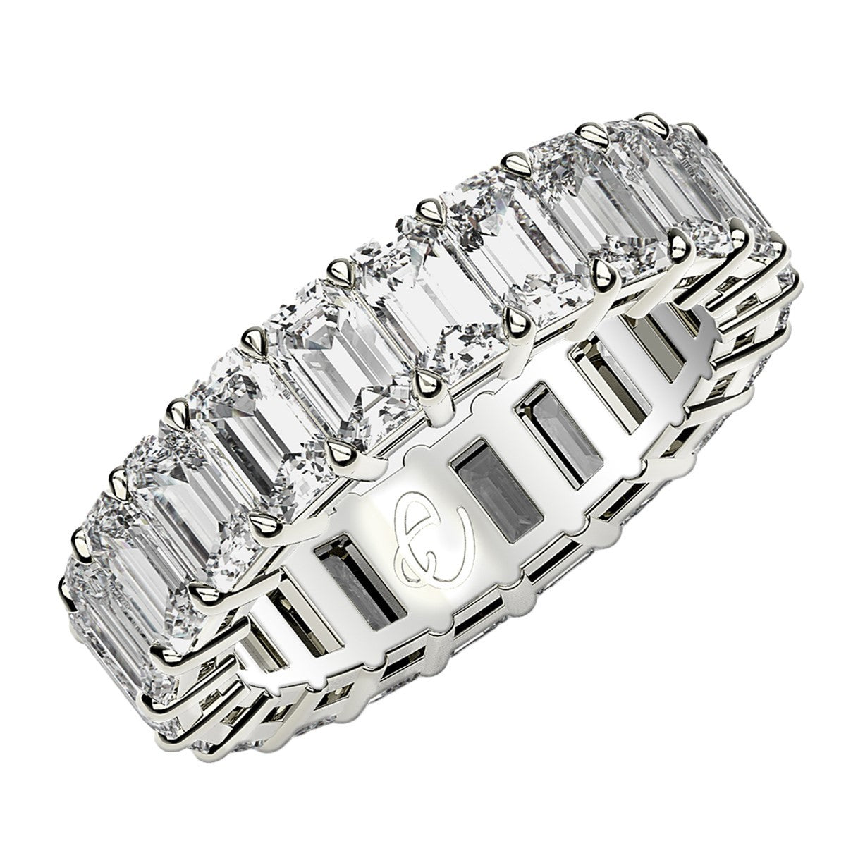 Anillo de eternidad de diamantes cultivados en laboratorio de corte esmeralda en oro blanco de 14k (4 ct. tot. FG/VS2)
