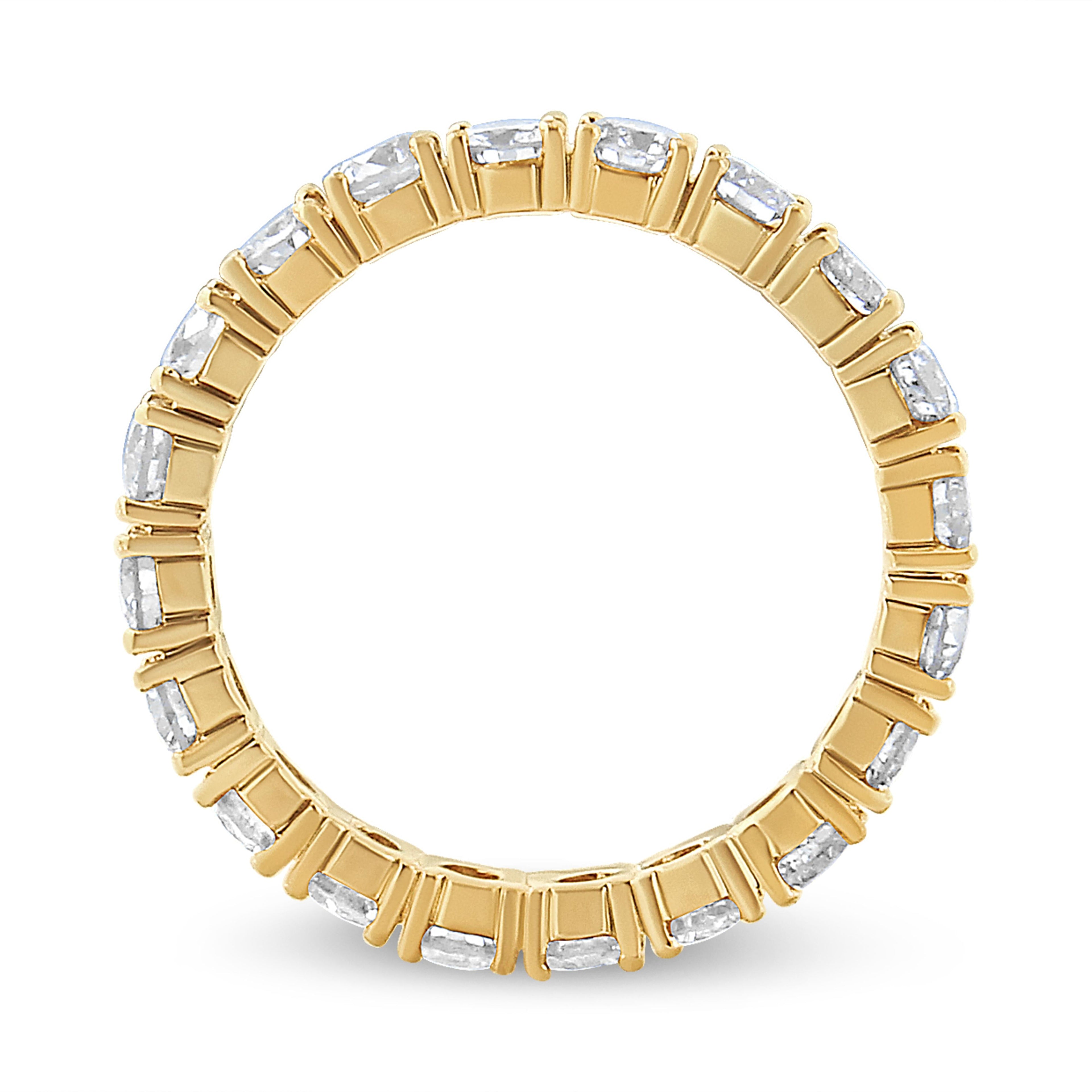14K Yellow Gold 2.00 Carat Total Weight Shared Prong Set Round Cut Diamond Eternity Band (J-K Color, VS1-VS2 Clarity) - Ring Size 6.75