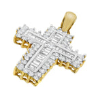 14K Yellow Gold 2.0 Cttw Multi-Row Diamond Cross Pendant Necklace