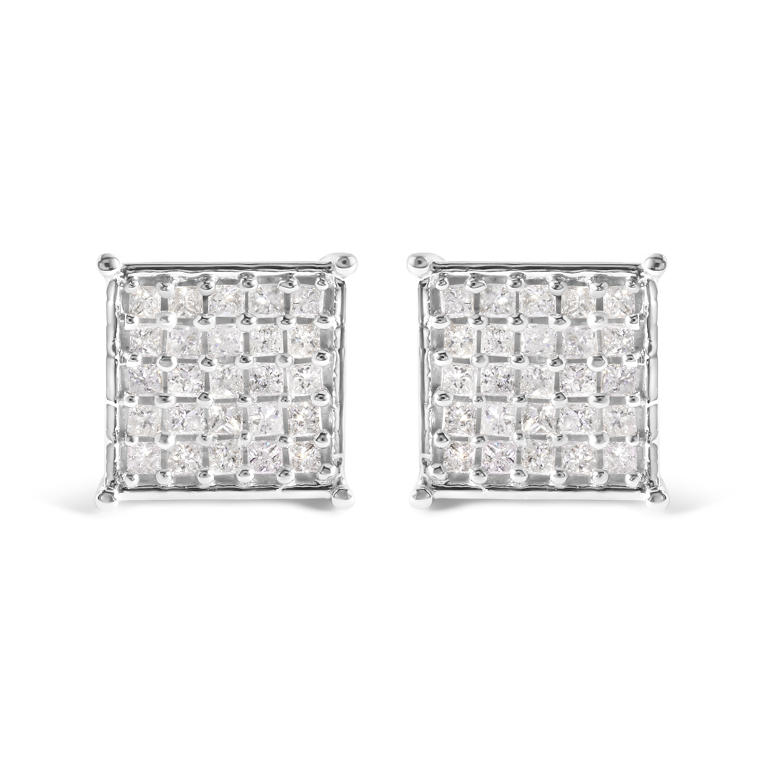 10K White Gold 3/4 Cttw Princess Diamond Composite Stud Earrings (I-J Color, I1-I2 Clarity)