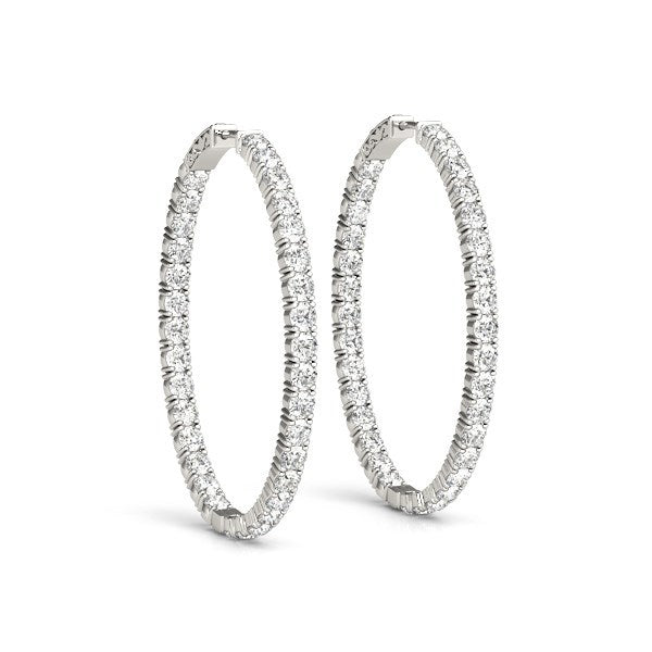 Oval Shape Two-Sided Diamond Hoop Earrings in 14k White Gold (2 cttw)