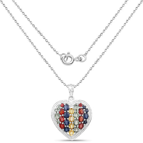 4.40 Carat Genuine Multi-Stone .925 Sterling Silver Pendant