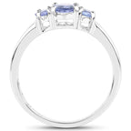 0.95 Carat Genuine Tanzanite .925 Sterling Silver Ring