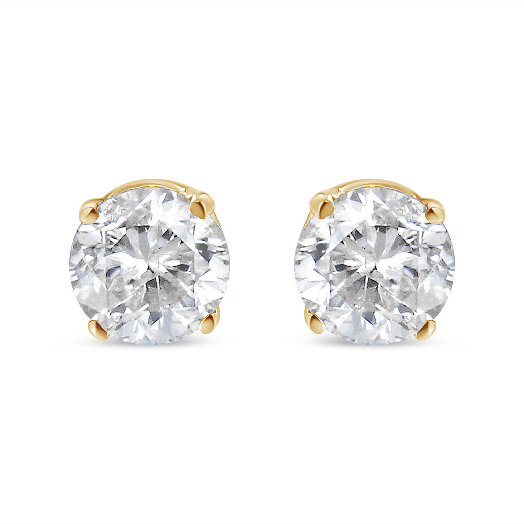 AGS Certified 14K Yellow Gold 1/2 Cttw 4 Prong Set Brilliant Round-Cut Solitaire Diamond Push Back Stud Earrings (O-P Color, SI2-I1 Clarity)