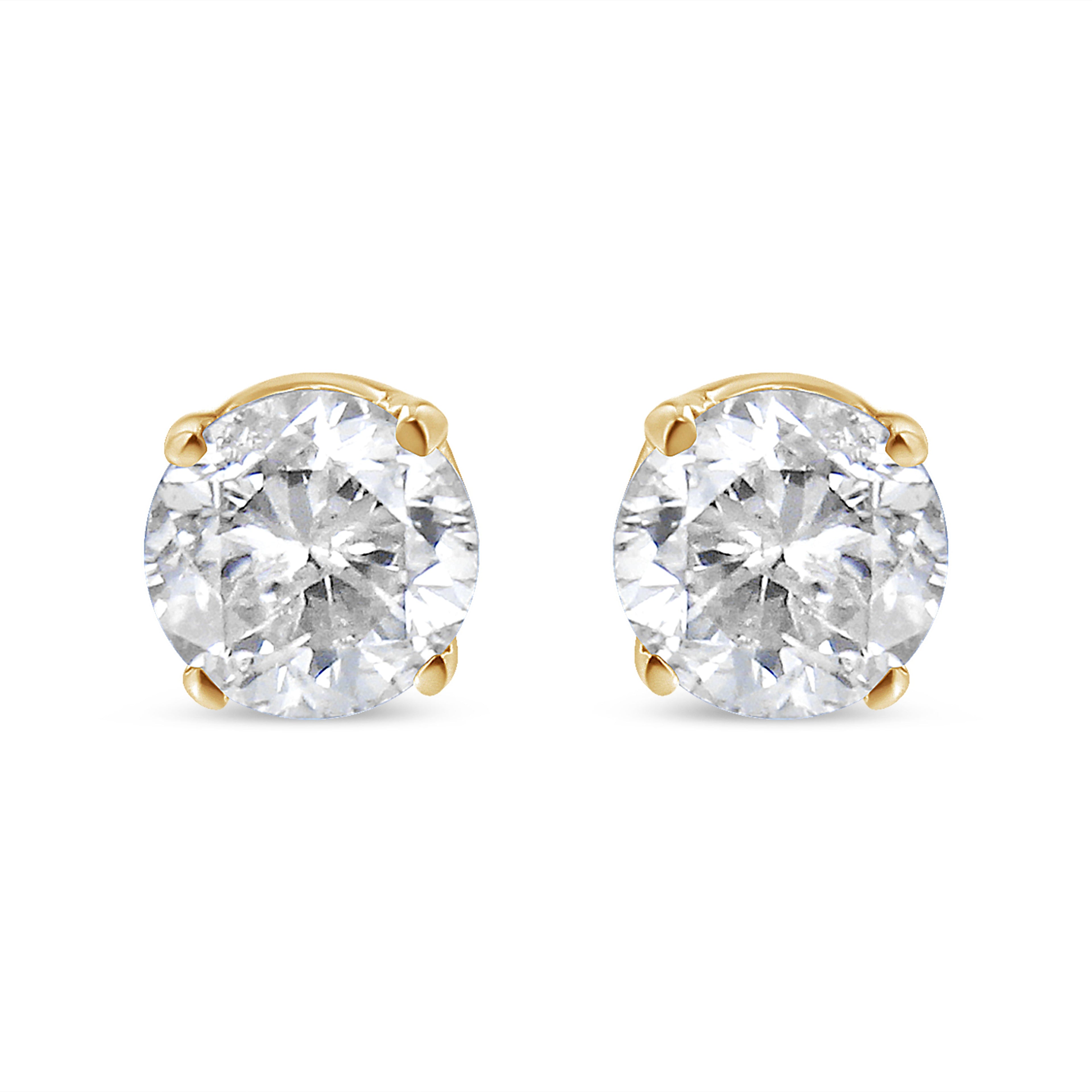 AGS Certified 14K Yellow Gold 1/2 Cttw 4 Prong Set Brilliant Round-Cut Solitaire Diamond Push Back Stud Earrings (O-P Color, SI2-I1 Clarity)