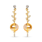 18K Yellow Gold 2/3 Cttw Round Bezel Diamond and 25mm Ball Shaped Yellow Citrine Gemstone Dangle Stud Earring (Brown and G-H Color, SI1-SI2 Clarity)