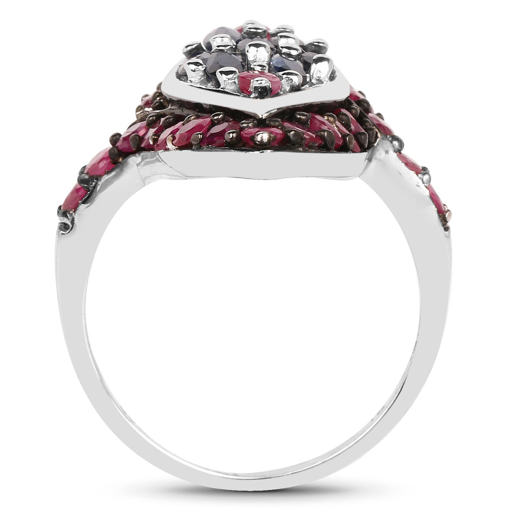 1.77 Carat Genuine Blue Sapphire and Ruby .925 Sterling Silver Ring