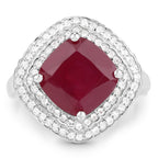 5.86 Carat Glass-Filled Ruby and White Topaz .925 Sterling Silver Ring