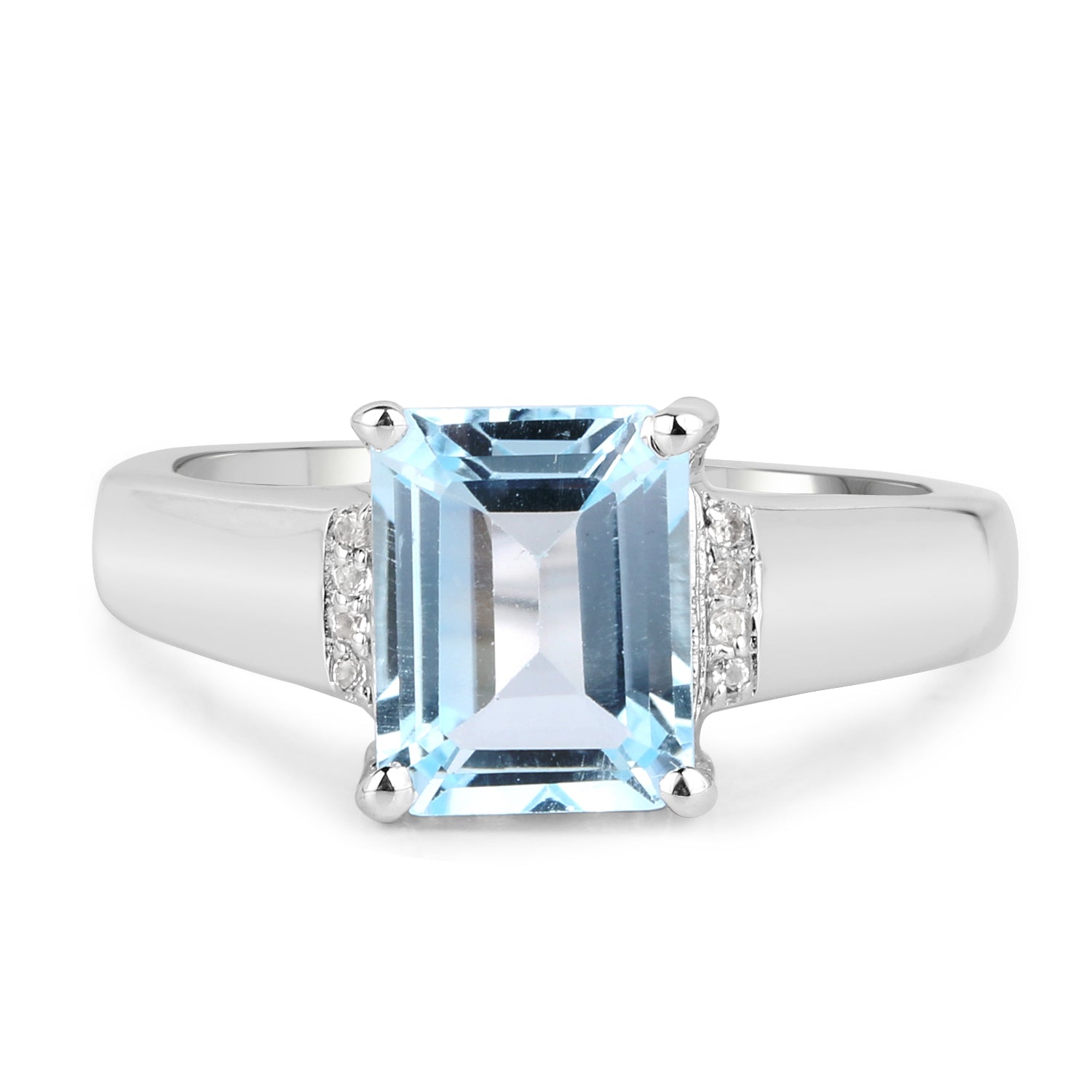 2.64 Carat Genuine Blue Topaz and White Topaz .925 Sterling Silver Ring
