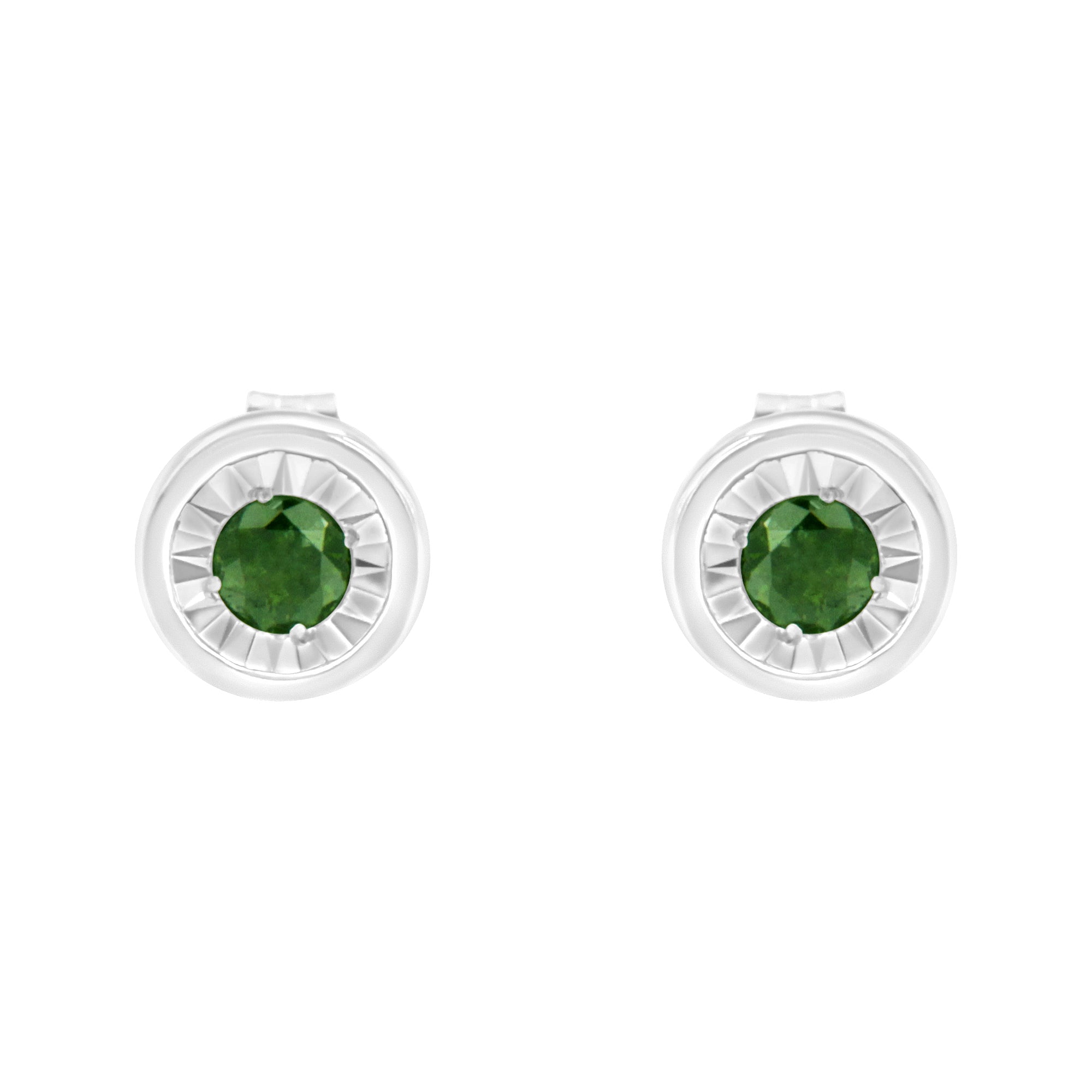 .925 Sterling Silver 1/4 Cttw Round Brilliant-Cut Green Diamond Miracle-Set Stud Earrings (Fancy Color-Enhanced, I1-I2 Clarity)