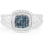 0.28 Carat Genuine Blue Diamond and White Diamond .925 Sterling Silver Ring