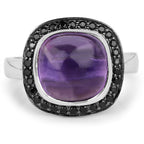 5.25 Carat Genuine Amethyst & Black Spinel .925 Sterling Silver Ring