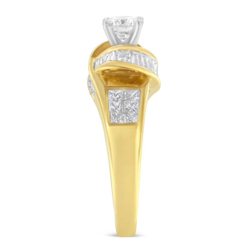 14K Two-Tone Gold Round, Baguette, and Princess Cut Diamond Ring (1 1/8 Cttw, H-I Color, SI2-I1 Clarity) - Size 6