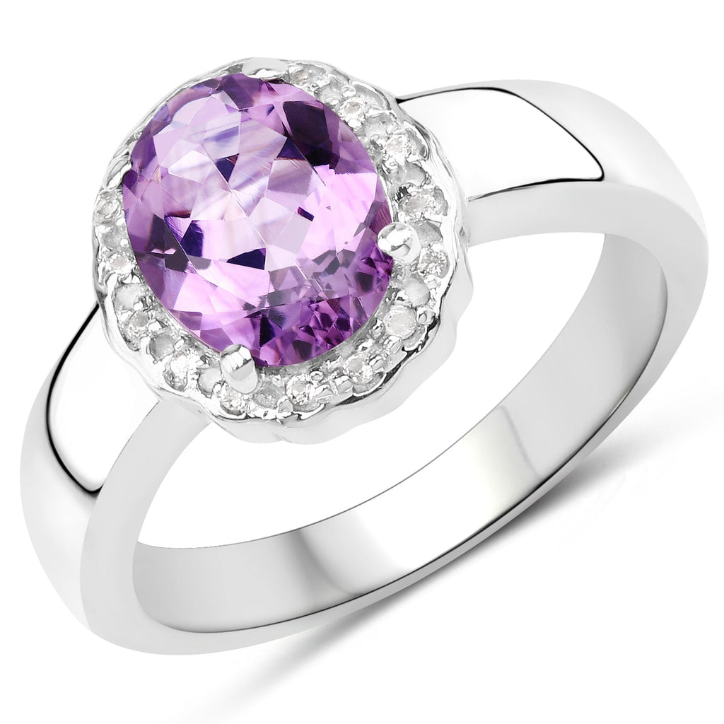 1.68 Carat Genuine Amethyst and White Topaz .925 Sterling Silver Ring