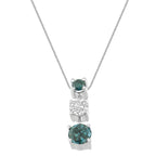 14K White Gold 1 1/2 Cttw Treated Blue and White Diamond 3-Stone 18" Pendant Necklace (Blue/H-I Color, I1-I2 Clarity)