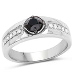 0.65 Carat Genuine Black Diamond and White Diamond .925 Sterling Silver Ring