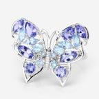 3.60 Carat Genuine Tanzanite and Swiss Blue Topaz .925 Sterling Silver Ring