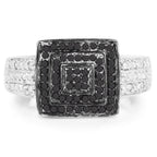 0.55 Carat Genuine Black Diamond and White Diamond .925 Sterling Silver Ring
