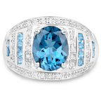 3.24 Carat Genuine London Blue Topaz and White Topaz .925 Sterling Silver Ring