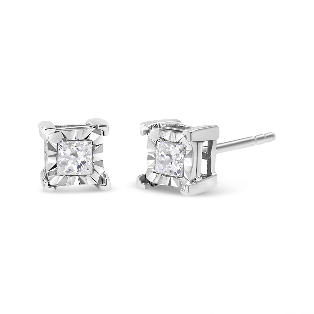 .925 Sterling Silver 1/2 Carat Total Weight Miracle Set Princess-cut Diamond Solitaire Stud Earrings (H-I Color, SI2-I1 Clarity)