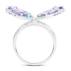 3.60 Carat Genuine Tanzanite and Swiss Blue Topaz .925 Sterling Silver Ring